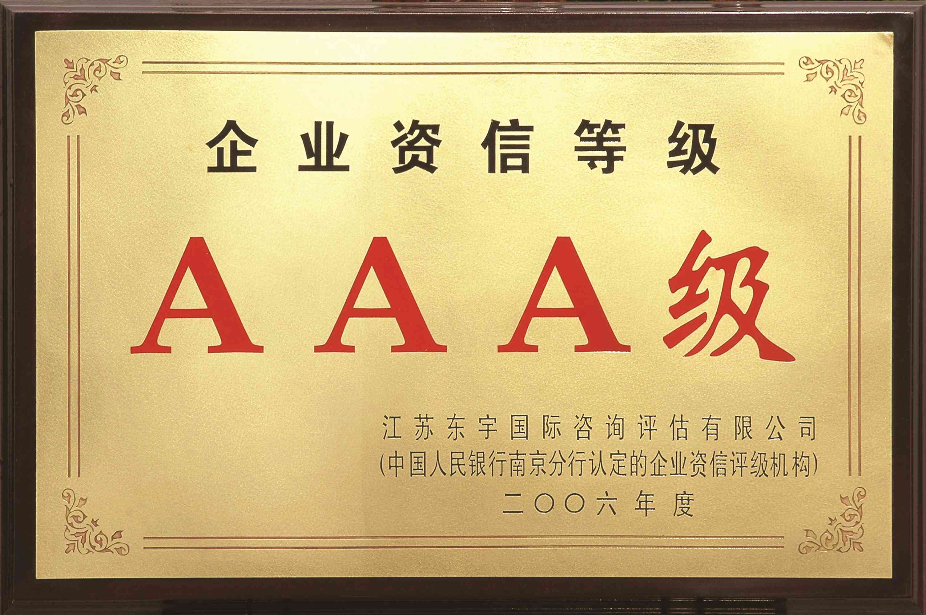 2006年东宇企业资信等级AAA级