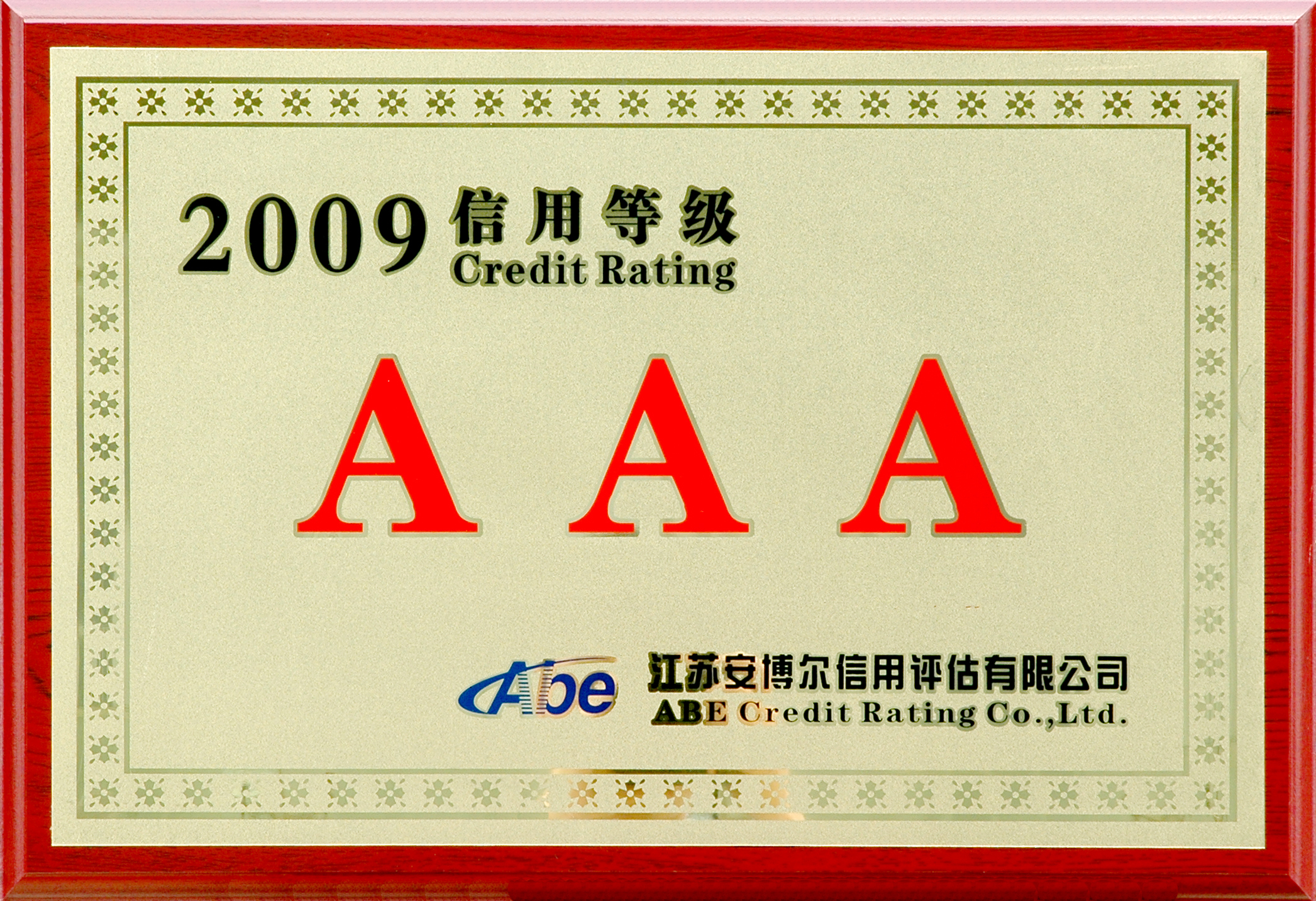 2009年江苏安博尔AAA信用等级